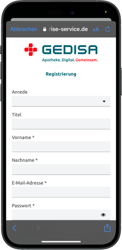 Screenshot: Registrierung